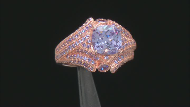 Purple Cubic Zirconia 18k Rose Gold Over Sterling Silver Ring. 5.40ctw Video Thumbnail