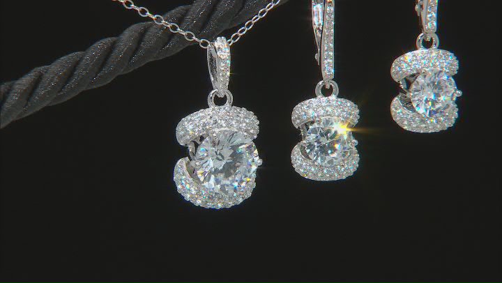 Cubic Zirconia Platineve Pendant with Chain and Earrings Set. 7.13ctw Video Thumbnail