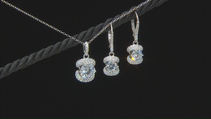 Cubic Zirconia Platineve Pendant with Chain and Earrings Set. 7.13ctw Video Thumbnail