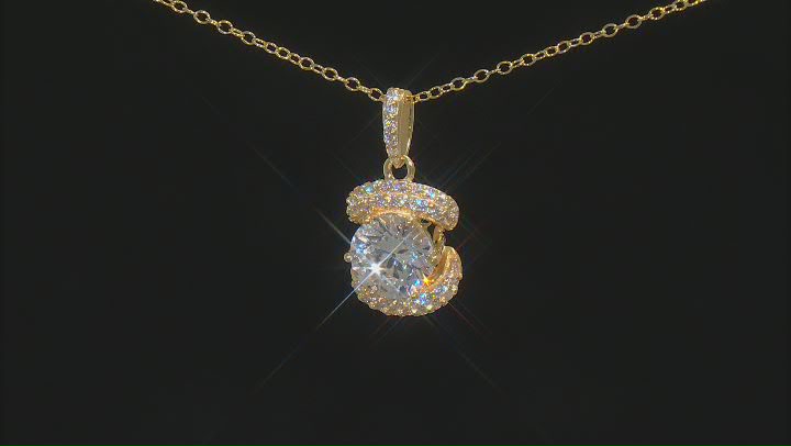 Cubic Zirconia 18k Yellow Gold Over Silver Pendant With Chain and Earrings Set. Video Thumbnail