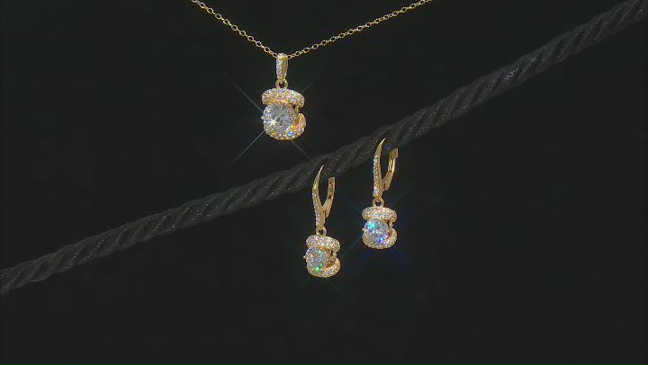 Cubic Zirconia 18k Yellow Gold Over Silver Pendant With Chain and Earrings Set. Video Thumbnail