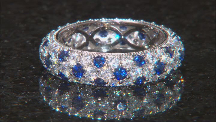 Lab Created Blue Sapphire and White cubic Zirconia Platinum Over Silver Ring 5.18ctw Video Thumbnail
