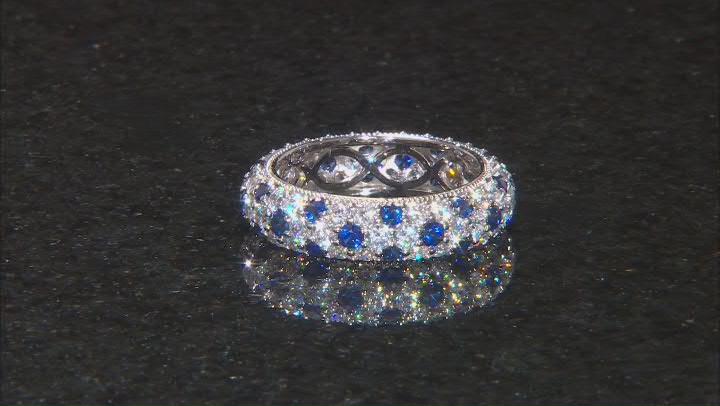 Lab Created Blue Sapphire and White cubic Zirconia Platinum Over Silver Ring 5.18ctw Video Thumbnail