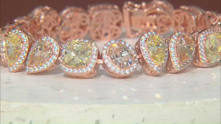 Champagne, Yellow, & White Cubic Zirconia 18k Rose Gold Over Sterling Silver Bracelet 47.76ctw Video Thumbnail