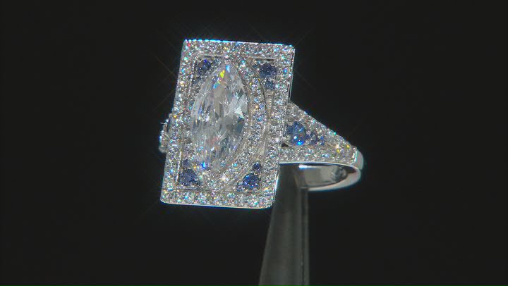 Blue And White Cubic Zirconia Platineve Ring 4.52ctw Video Thumbnail