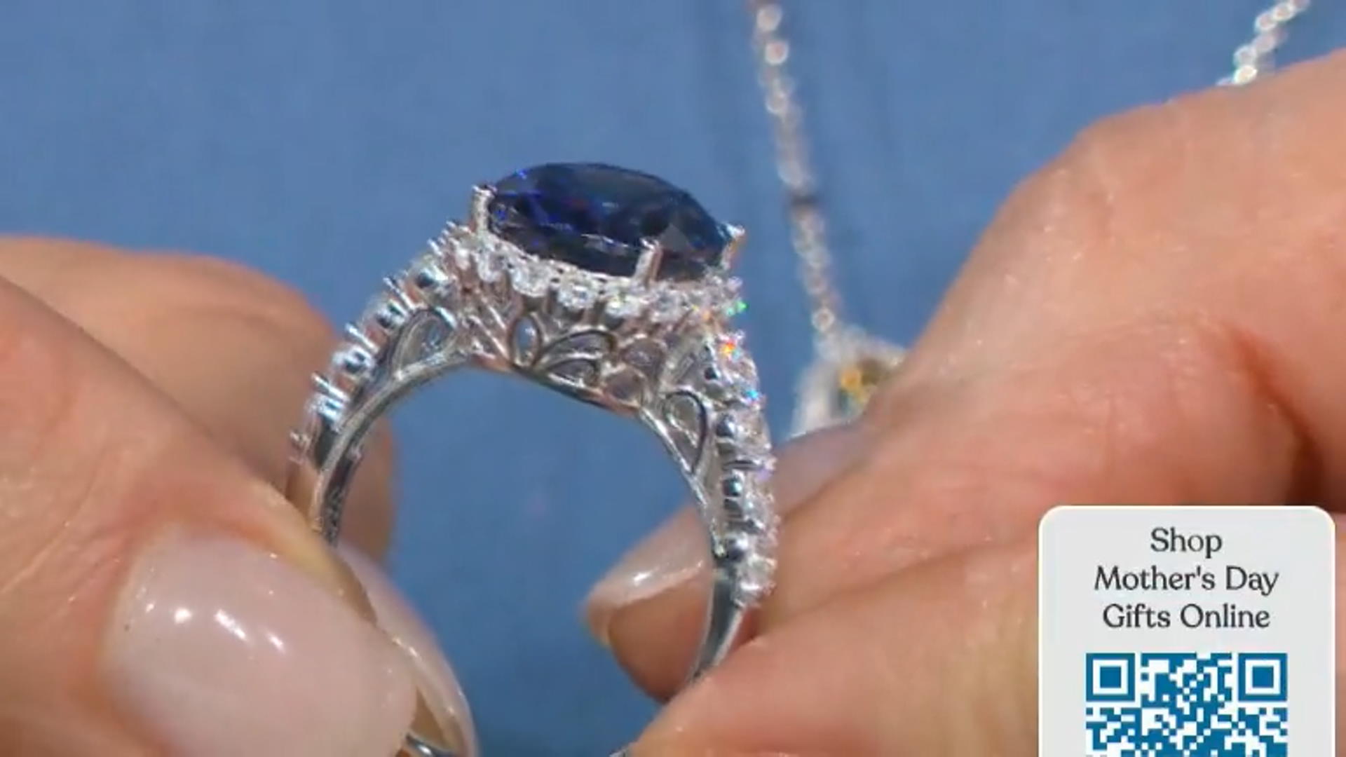 Blue And White Cubic Zirconia Platineve Anniversary Ring 6.81ctw Video Thumbnail