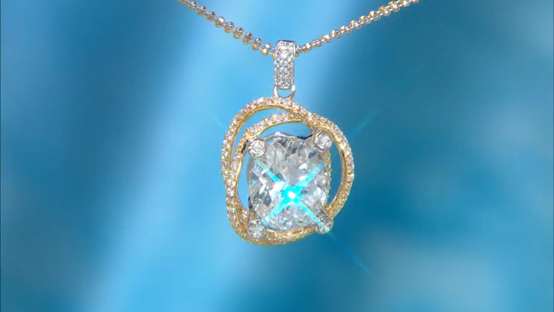 White Cubic Zirconia Platineve And 18k Yellow Gold Over Sterling Silver Holiday Pendant With Chain Video Thumbnail
