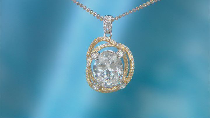 White Cubic Zirconia Platineve And 18k Yellow Gold Over Sterling Silver Holiday Pendant With Chain Video Thumbnail