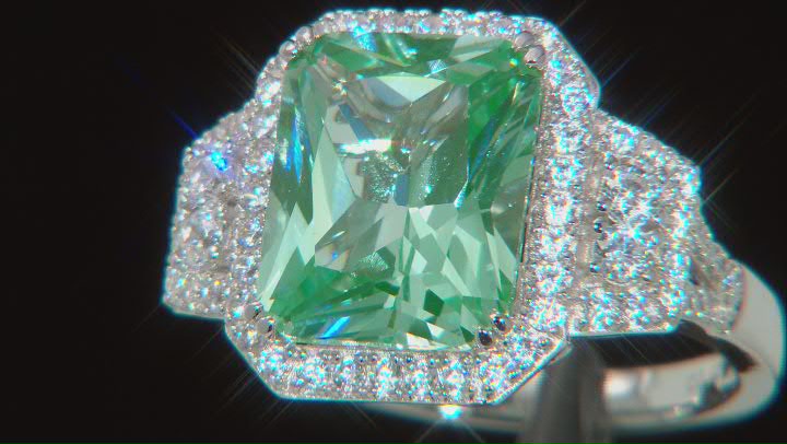 Green Lab Created Spinel And White Cubic Zirconia Platineve Ring 7.28ctw Video Thumbnail
