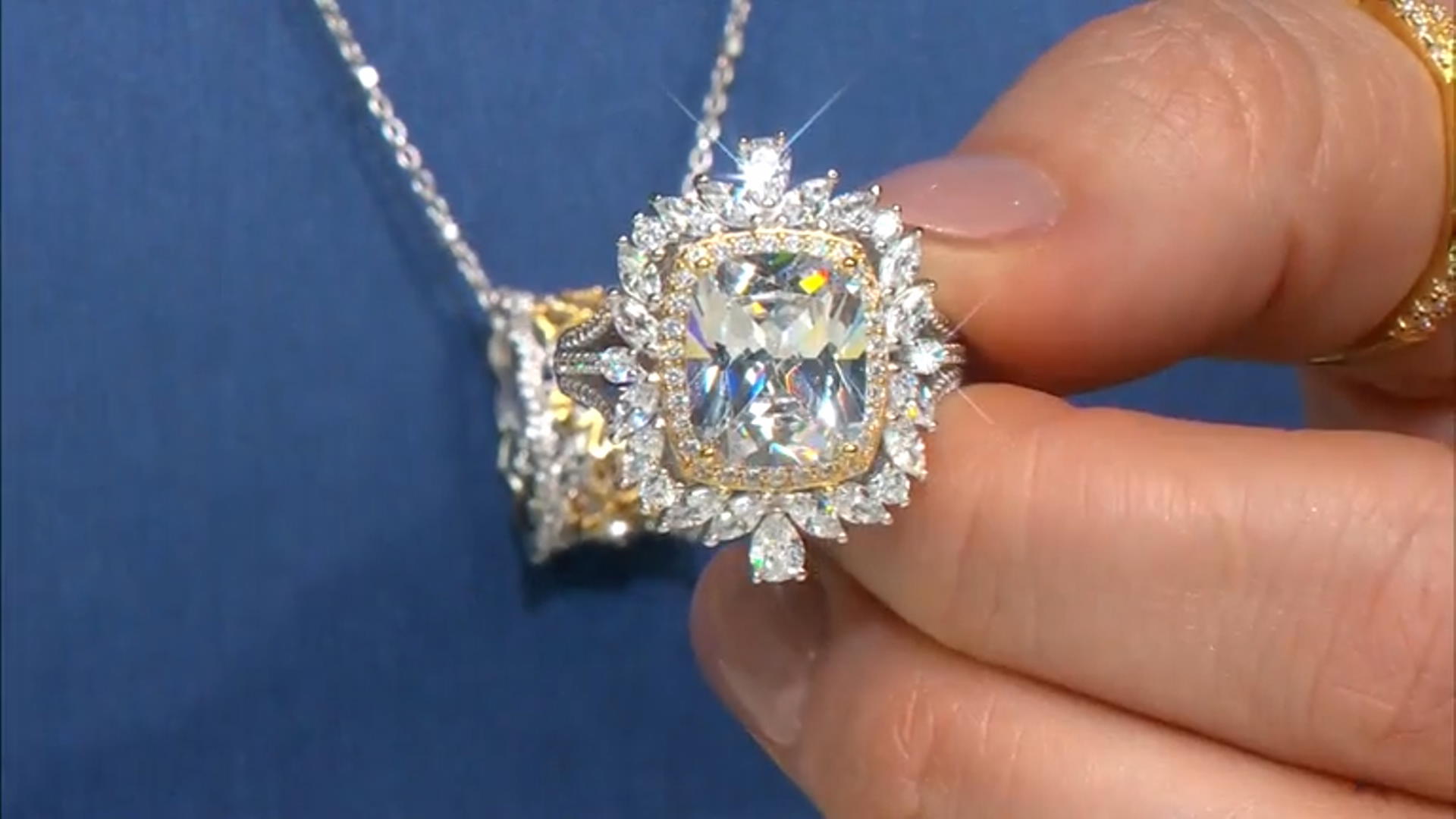 White Cubic Zirconia Platineve And 18k Yellow Gold Over Sterling Silver Ring 12.21ctw Video Thumbnail