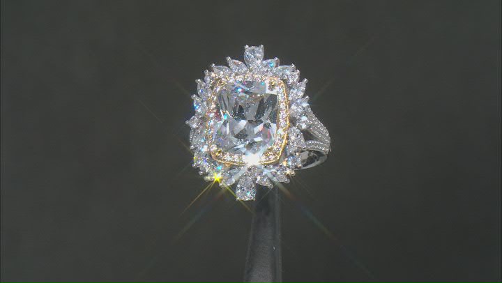 White Cubic Zirconia Platineve And 18k Yellow Gold Over Sterling Silver Ring 12.21ctw Video Thumbnail