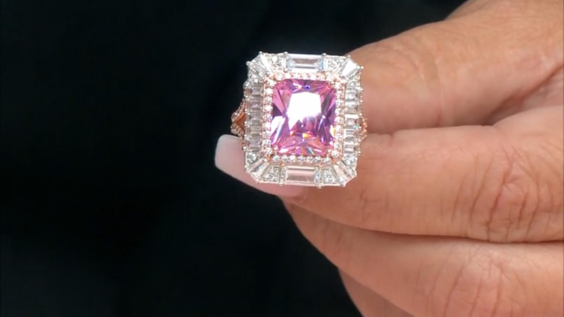 Pink And White Cubic Zirconia 18k Rose Gold Over Sterling Silver & Platineve Ring 13.47ctw Video Thumbnail