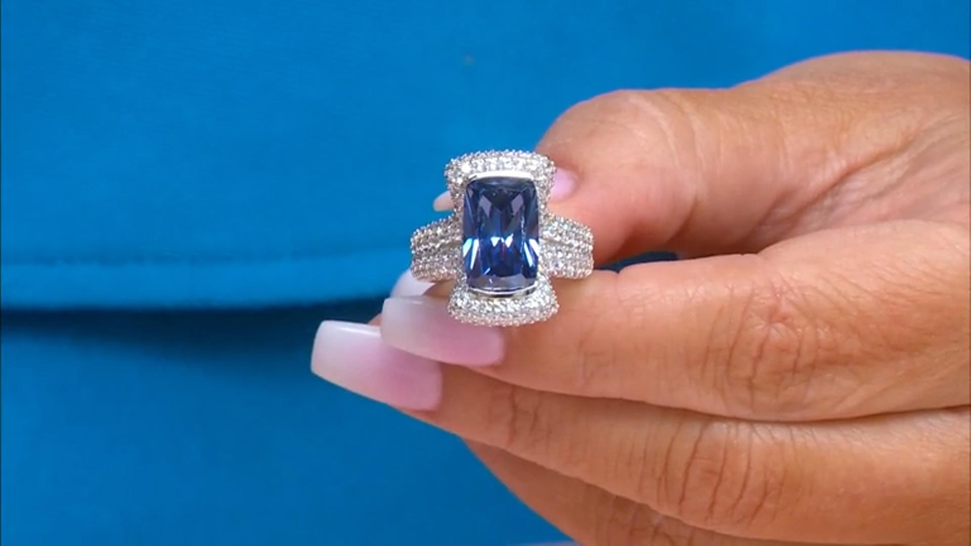 Blue And White Cubic Zirconia Platineve Ring 13.08ctw Video Thumbnail