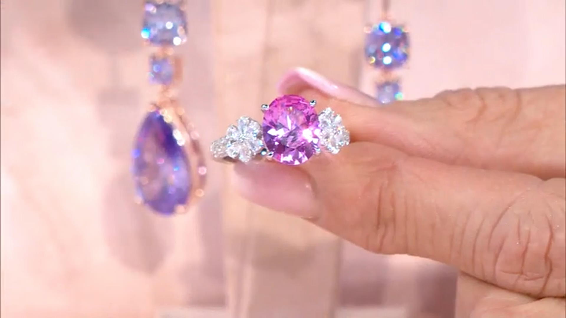 Pink Lab Created Sapphire and White Cubic Zirconia Platineve Ring 5.20ctw Video Thumbnail