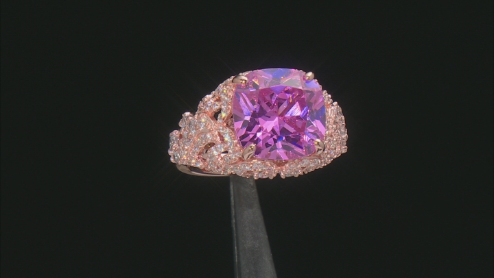 Pink And White Cubic Zirconia 18k Rose Gold Over Sterling Silver Ring 12.91ctw Video Thumbnail