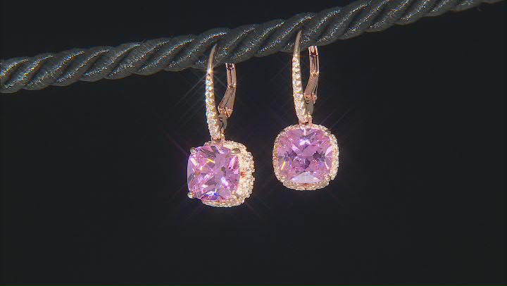 Pink And White Cubic Zirconia 18k Rose Gold Over Sterling Silver Earrings 11.38ctw Video Thumbnail