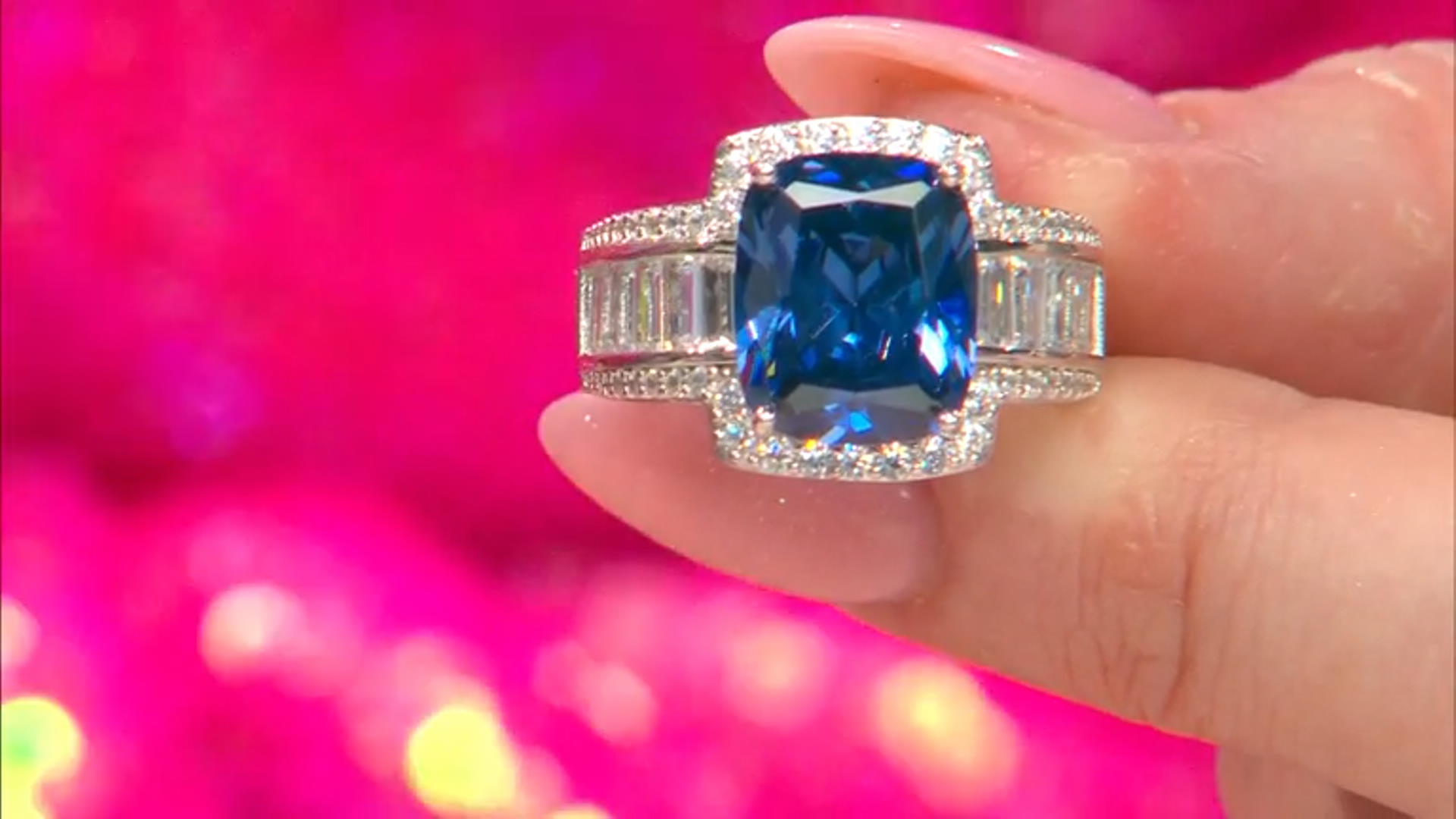 Blue And White Cubic Zirconia Platineve Ring 12.26ctw Video Thumbnail