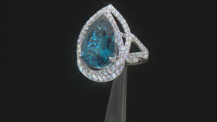 Blue Lab Created Spinel and White Cubic Zirconia Platineve Ring 9.13ctw Video Thumbnail
