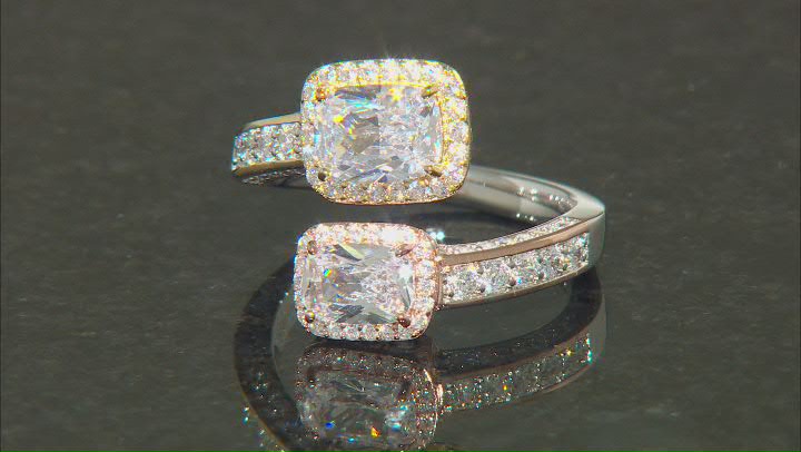 White Cubic Zirconia Platineve® And 18k Yellow And Rose Gold Over Sterling Silver Ring 4.87ctw Video Thumbnail