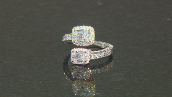 White Cubic Zirconia Platineve® And 18k Yellow And Rose Gold Over Sterling Silver Ring 4.87ctw Video Thumbnail