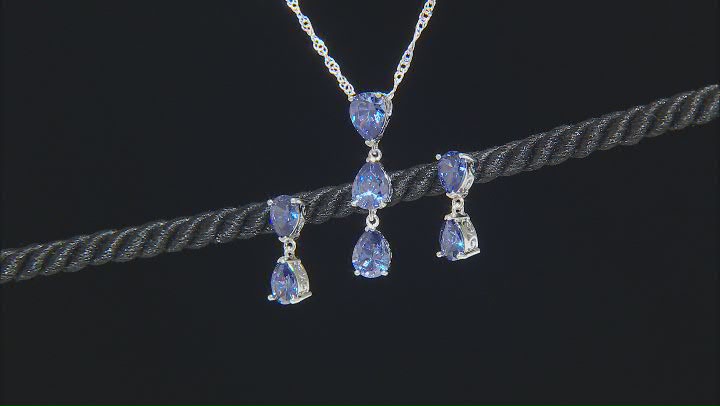 Blue Cubic Zirconia Platineve® Jewelry Set 9.20ctw Video Thumbnail