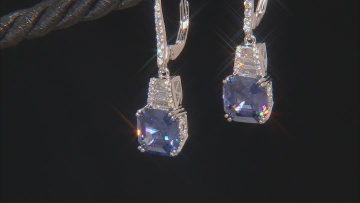 Blue And White Cubic Zirconia Platineve® Asscher Cut Earrings 8.11ctw Video Thumbnail