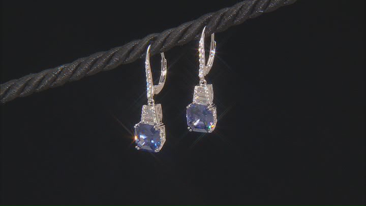 Blue And White Cubic Zirconia Platineve® Asscher Cut Earrings 8.11ctw Video Thumbnail