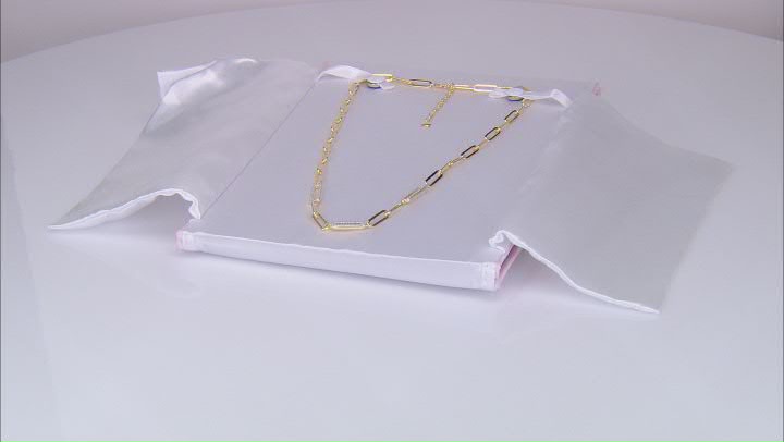 White Cubic Zirconia 18k Yellow Gold Over Sterling Silver And Platineve® Paperclip Necklace 1.25ctw Video Thumbnail