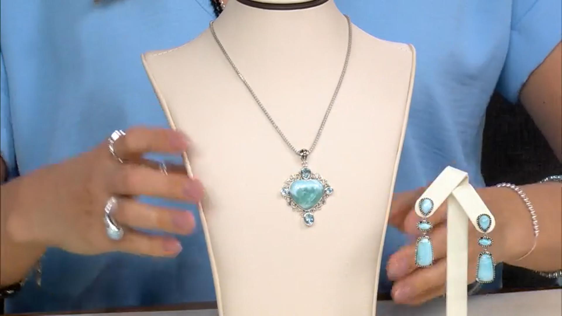 Blue Larimar with Sky Blue Topaz Sterling Silver Popcorn Link Necklace Video Thumbnail