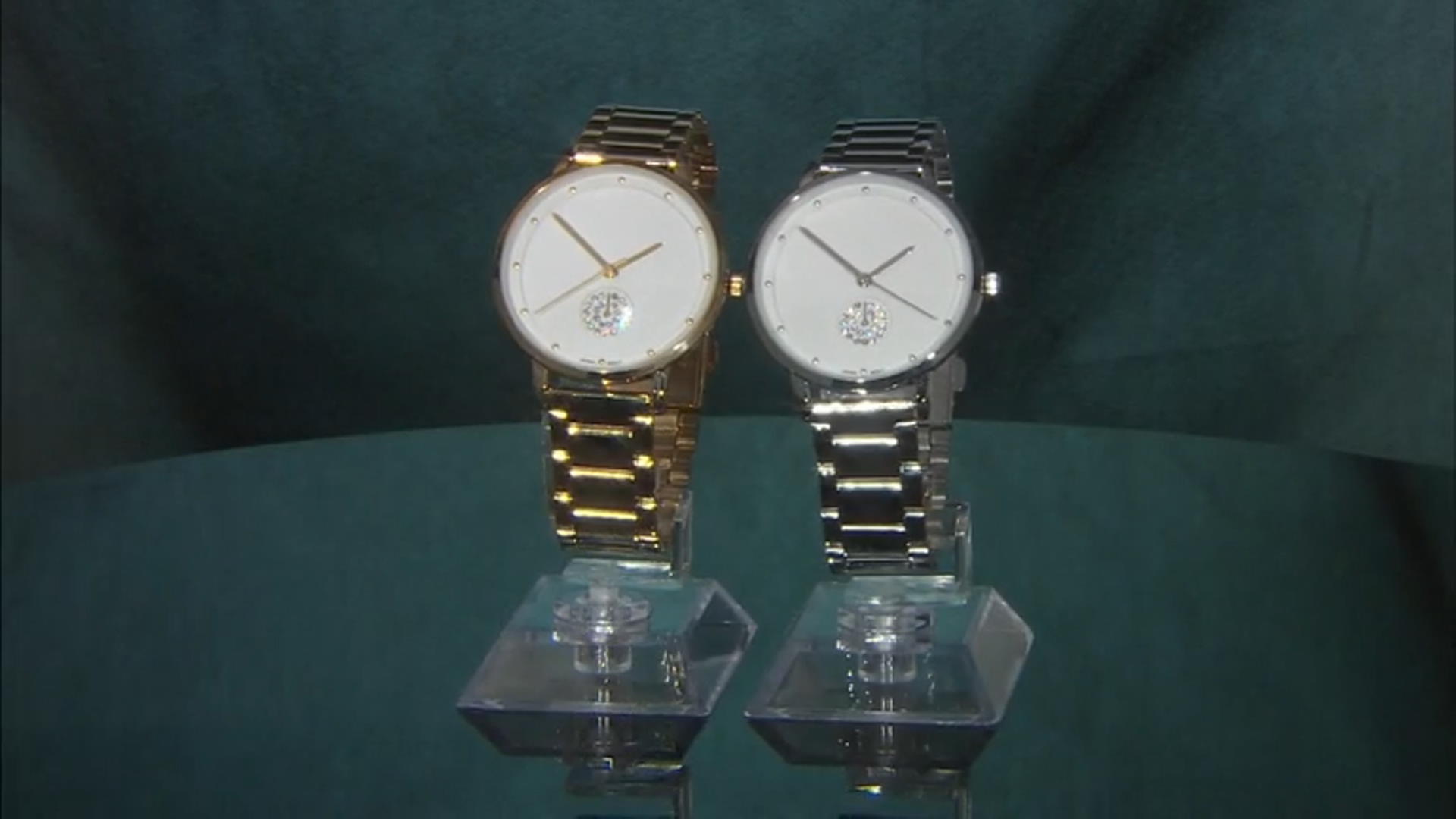 White Crystal Sub Dial Dial Gold Tone And Silver Tone Stainless Steel Band Watches. Set of 2 Video Thumbnail