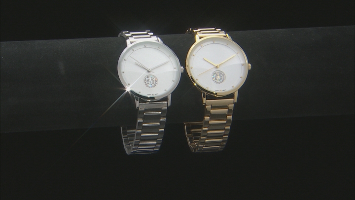 White Crystal Sub Dial Dial Gold Tone And Silver Tone Stainless Steel Band Watches. Set of 2 Video Thumbnail