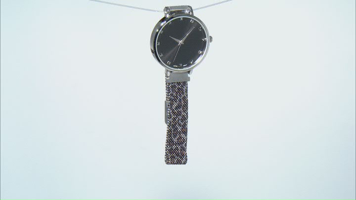 Ladies Silver Tone & Animal Print Stainless Steel Mesh Band Watch With Magnetic Clasp