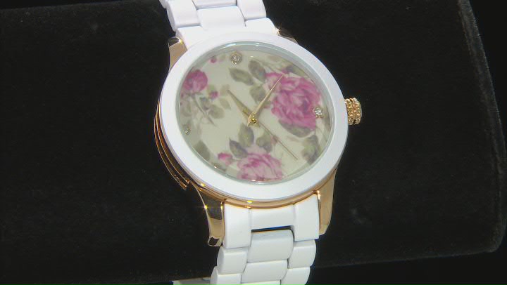 Picard & Cie Ladies White Aluminum Coated Watch With Floral Dial & White Crystal Video Thumbnail