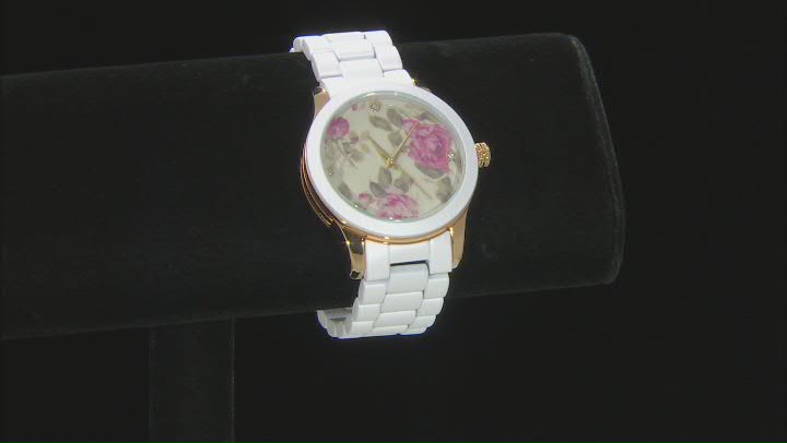 Picard & Cie Ladies White Aluminum Coated Watch With Floral Dial & White Crystal