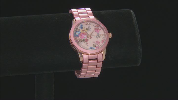 Picard & Cie Ladies Pink Aluminum Coated Watch With Floral Dial & White Crystal Video Thumbnail