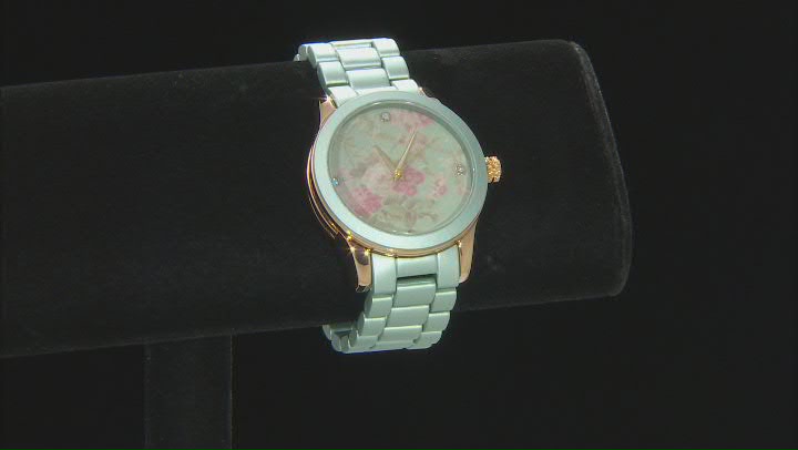 Picard & Cie Ladies Mint Aluminum Coated Watch With Floral Dial & White Crystal Video Thumbnail