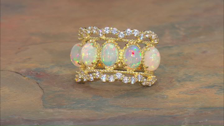 Multicolor Ethiopian Opal 18K Yellow Gold Over Silver Ring 3.49ctw Video Thumbnail