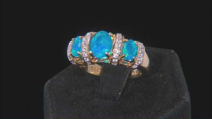 Paraiba Blue Opal 18K Yellow Gold Over Sterling Silver Ring 1.70ctw Video Thumbnail