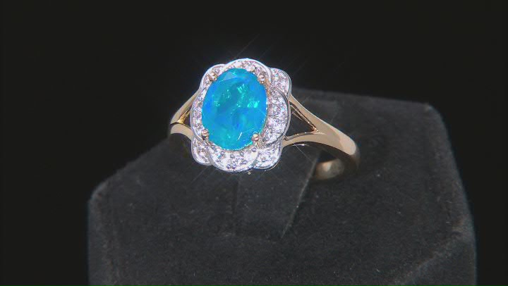 Paraiba Blue Opal 18K Yellow Gold Over Sterling Silver Ring 1.14ctw