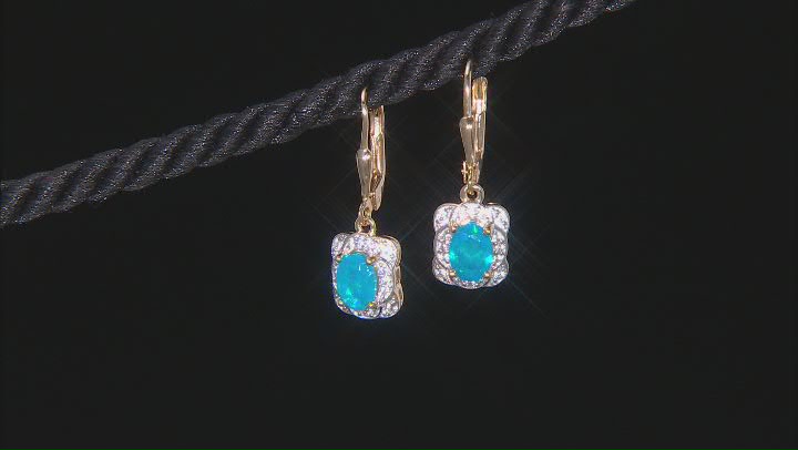 Paraiba Blue Opal 18K Yellow Gold Over Sterling Silver Dangle Earrings 1.07ctw Video Thumbnail