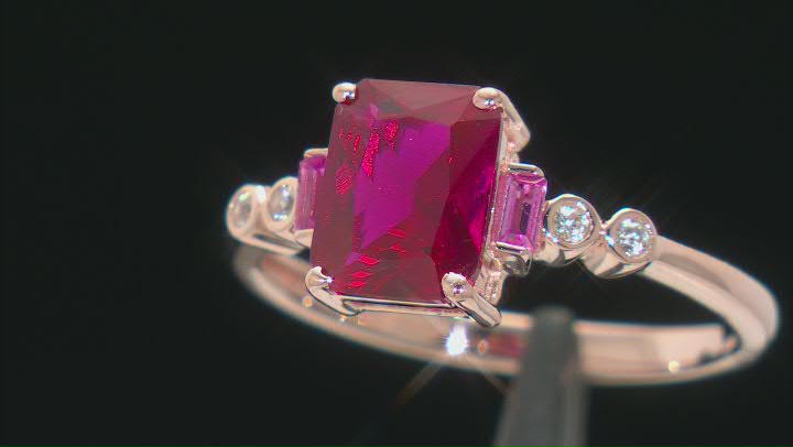 Red Lab Created Ruby 18k Rose Gold Over Silver Ring 2.25ctw Video Thumbnail
