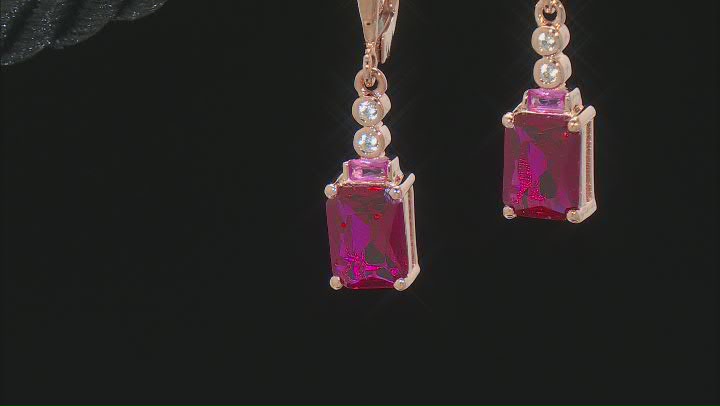 Red Lab Created Ruby 18k Rose Gold Over Sterling Silver Earrings 2.49ctw Video Thumbnail