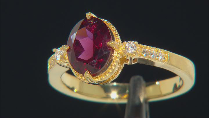 Raspberry Rhodolite With White Zircon 18K Yellow Gold Over Sterling Silver Ring 2.00ctw Video Thumbnail