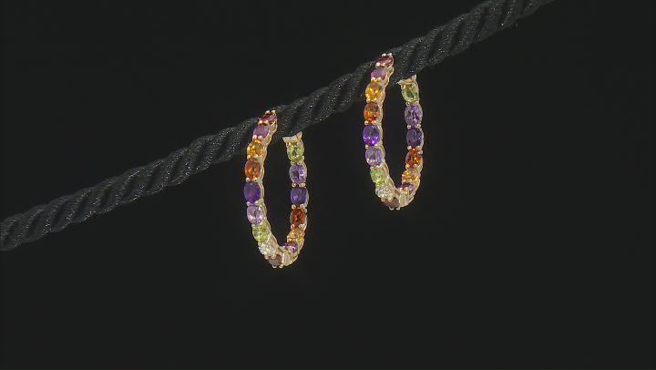 Multi-Color Multi-Gem 18k Yellow Gold Over Sterling Silver Hoops 4.50ctw Video Thumbnail