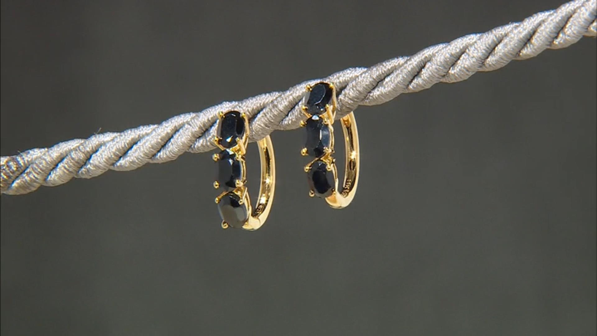 Black Spinel 18k Yellow Gold Over Sterling Silver 3-Stone Hoop Earrings 2.14ctw Video Thumbnail
