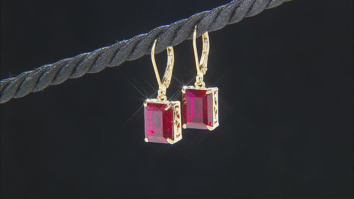 Red Lab Created Ruby 18k Yellow Gold Over Sterling Silver Ring, Pendant Earrings Video Thumbnail