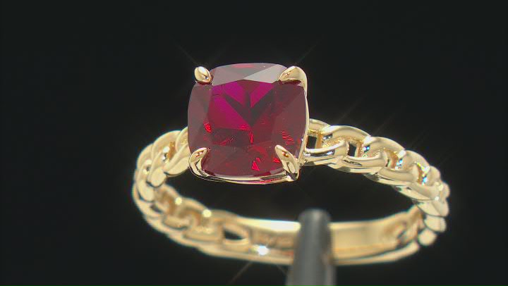 Red Lab Created Ruby 18k Yellow Gold Over Sterling Silver Ring 2.07ct Video Thumbnail