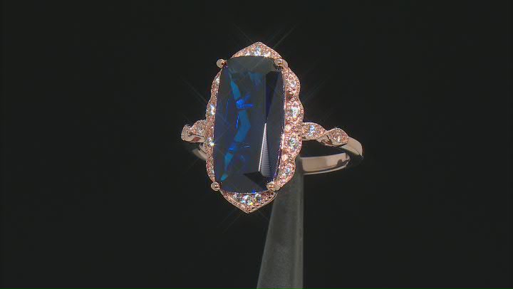 Blue Lab Created Spinel 18k Rose Gold Over Sterling Silver Ring 6.30ctw Video Thumbnail