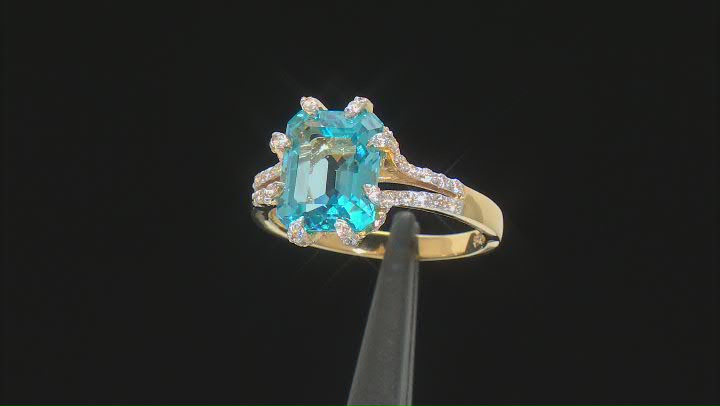 Swiss Blue Topaz 18k Yellow Gold Over Sterling Silver Ring 5.46ctw Video Thumbnail