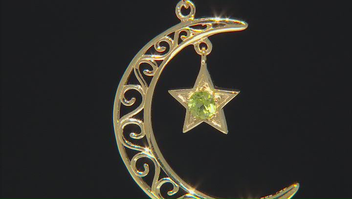 Green Peridot 18k Yellow Gold Over Sterling Silver Moon & Star Pendant With Chain 0.26ct Video Thumbnail